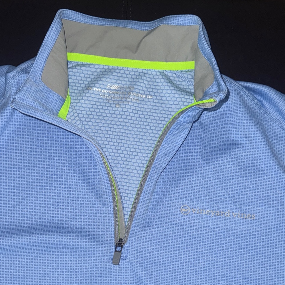 Vineyard Vines On The Go “OTG” Sankaty Quarter Zip with Neon Lime Trim